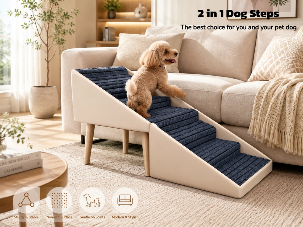 2-en-1 Échelles de chien pour lit et canapé 25.2" Rampe de chien pliable pour canapé 6 marches et Ottoma