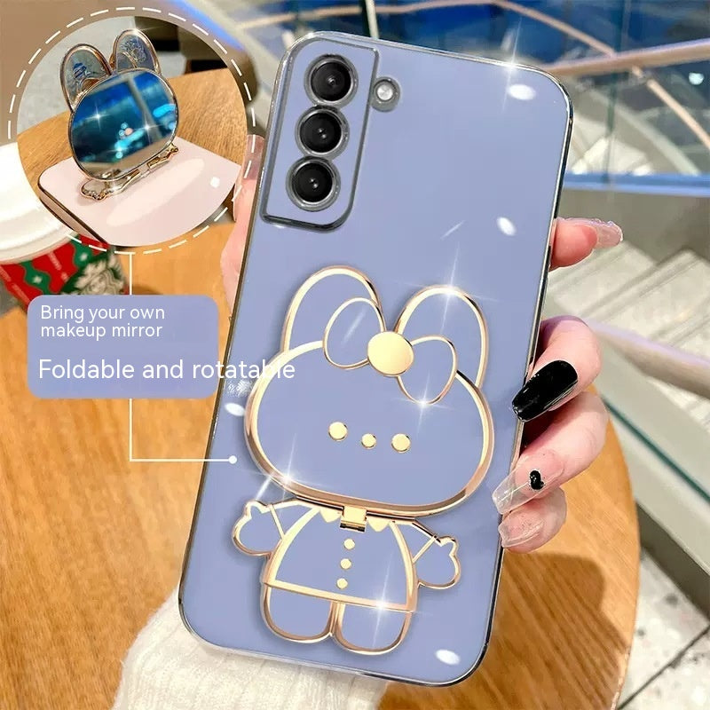 Bord droit Plaqué 6D Phone Case S22 Rabbit maquillage miroir protection Manche