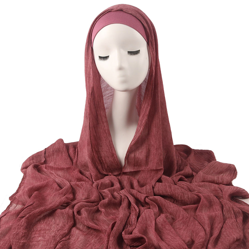 Femmes Solid-couleur plissé Faux Hijab