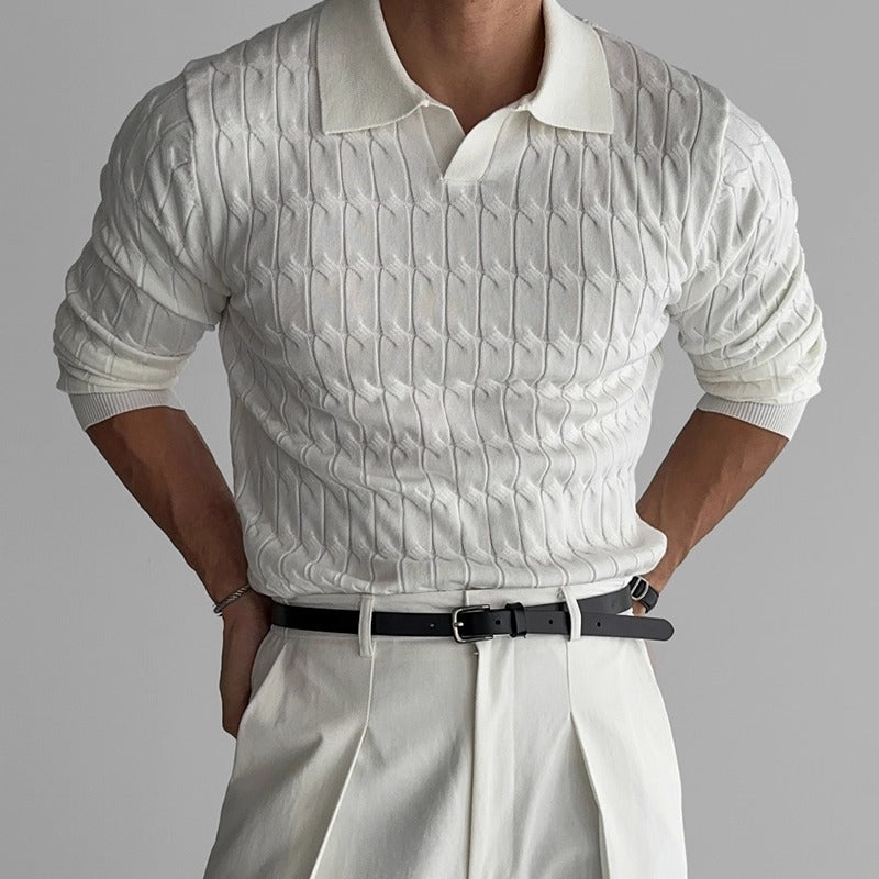 Chandail en tricot d'automne Hommes T-shirt en tricot de câble col V manches longues