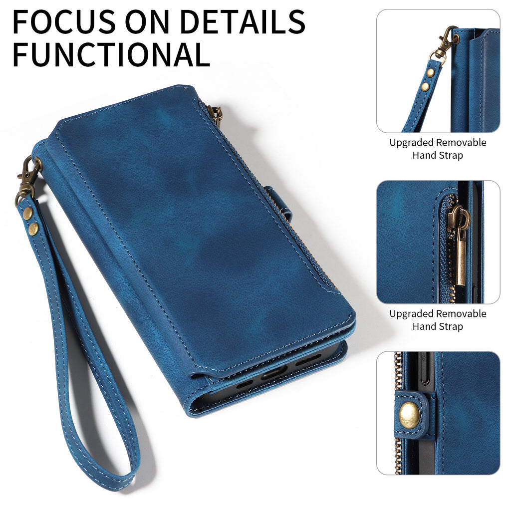 Wallet Flip zipper téléphone en cuir Case