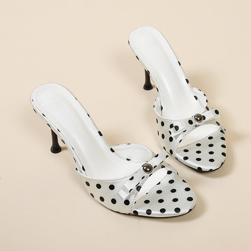 Femmes Plus Taille Bow Polka Dot One Sangle Taloné Diapositive Sandales