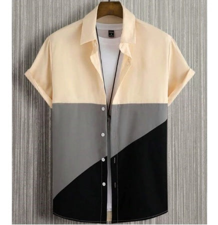 Mode Trendy Homme chemise impression numérique Casual respirant Stand collier manches courtes