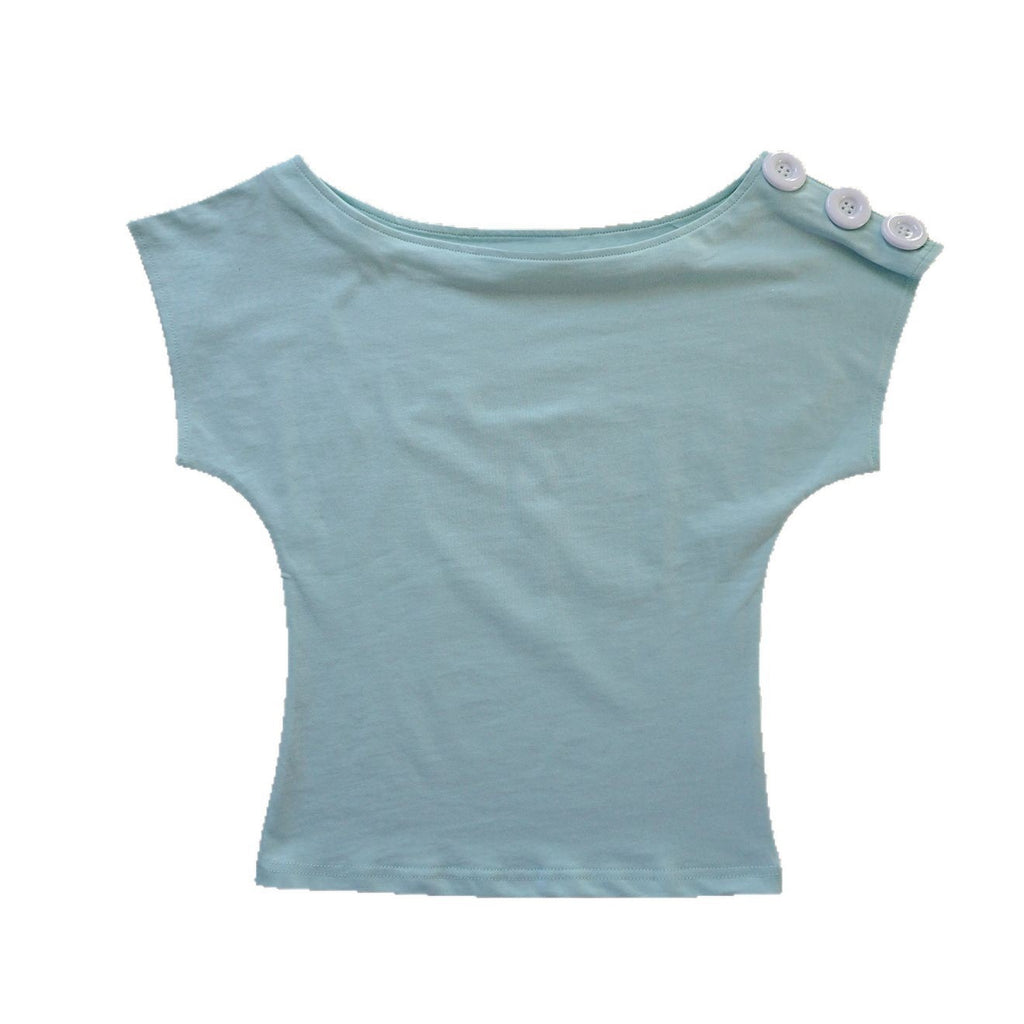 Off-the-shoulder short-sleeved t-shirt, mint green