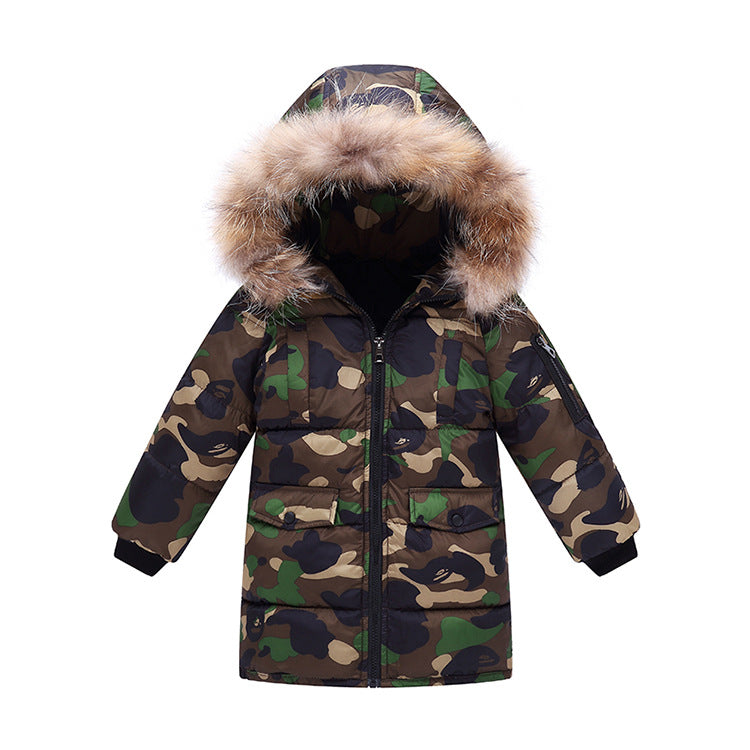 Veste rembourrée et duvet d'enfants Collier de fourrure de camouflage