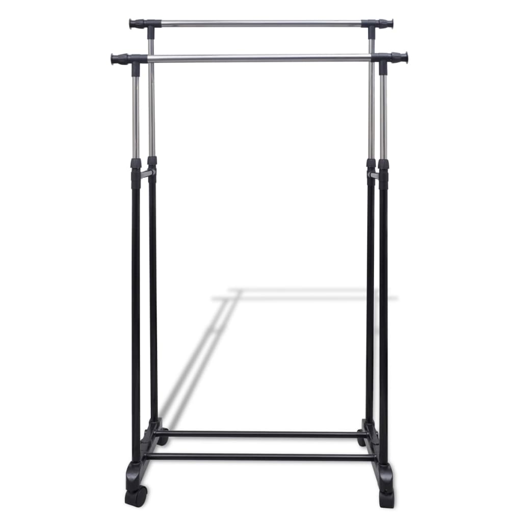Rack de vêtements réglable avec 4 roues et 2 rails de vêtements