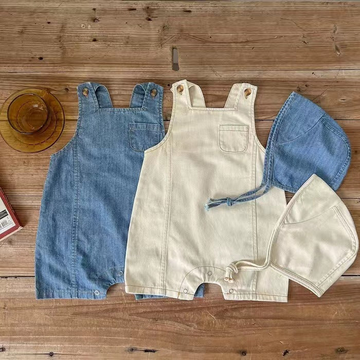 Baby denim tracksuit with suspenders Sleeveless jacket