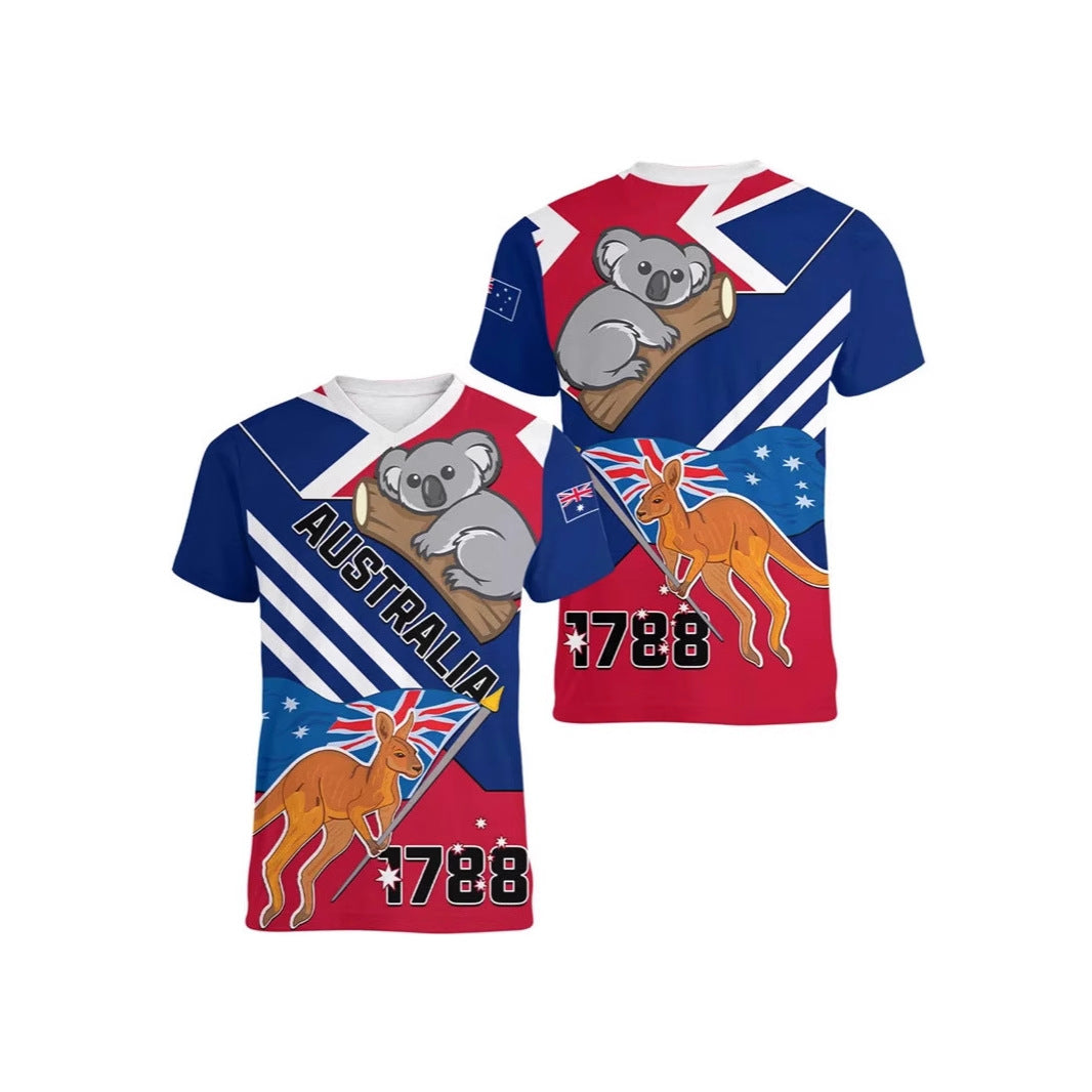 Modèle Kangaroo australien T-shirt pour enfants Imprimé Animal Pattern Sports Col V Court-