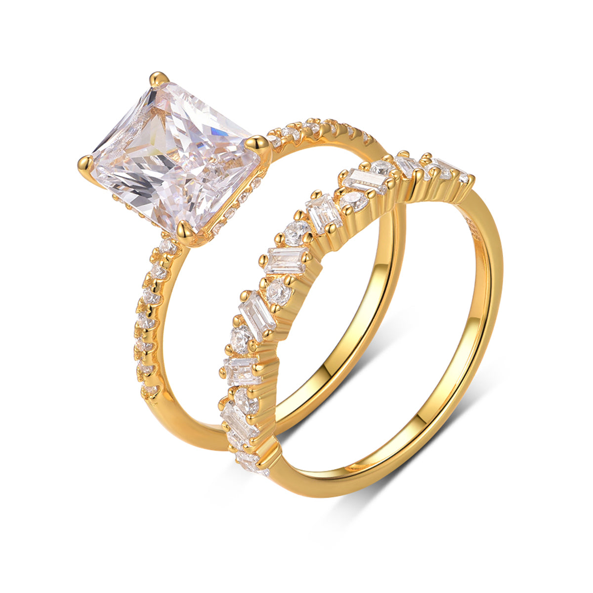 S925 Argent plaqué or 3ct Coupe émeraude Moissanite bague de mariage ensemble 7x9mm D Couleur VVS1 US S