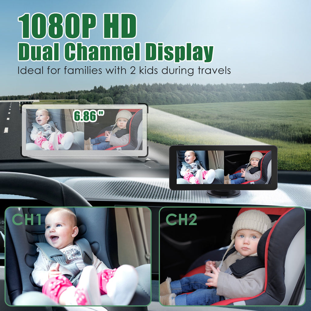 1Pc 1080P Caméra de voiture de bébé pour 2 enfants double chaîne voiture baby moniteur arrière face siège de voiture Ca