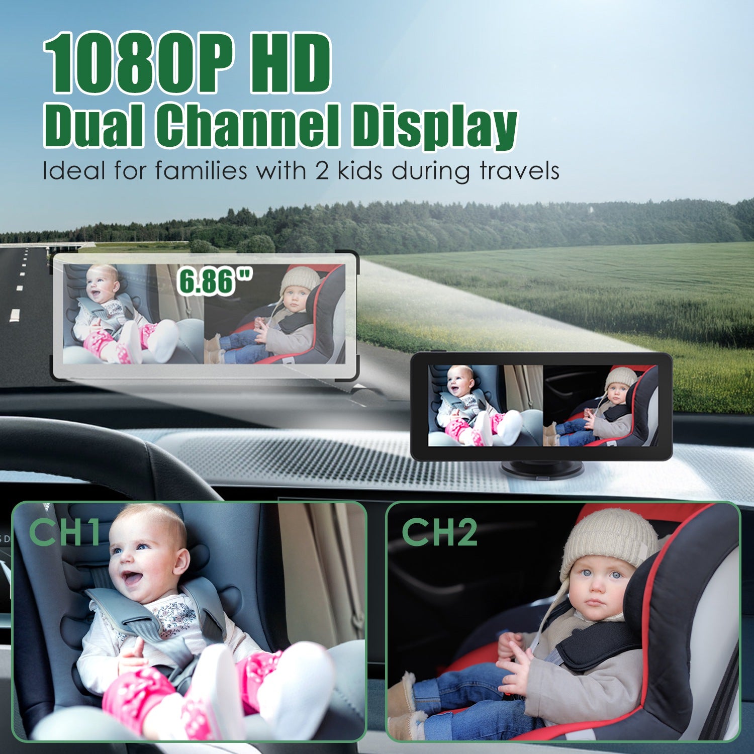 1Pc 1080P Caméra de voiture de bébé pour 2 enfants double chaîne voiture baby moniteur arrière face siège de voiture Ca