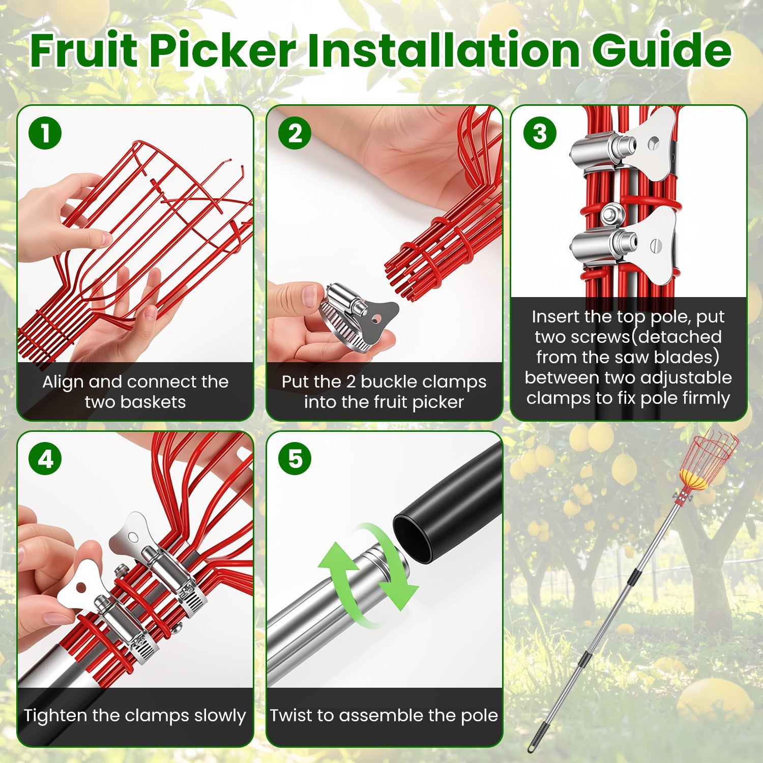 14.4FT OU 10.9FT Option 2-en-1 Picker de scie et de fruits avec Pol en acier inoxydable extensible