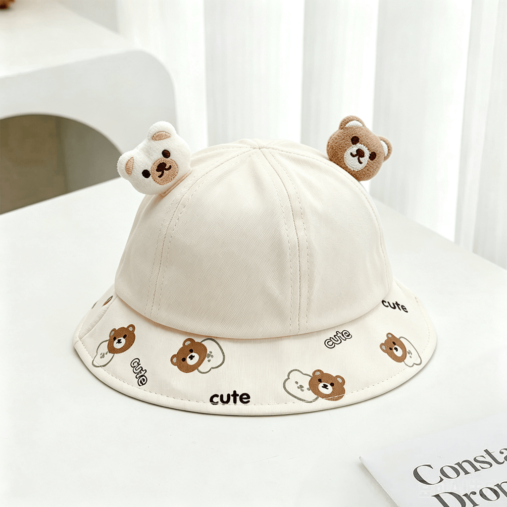 Été Tête d'ours double pour enfants décorée Lettre mignonne Imprimé confortable et respirant