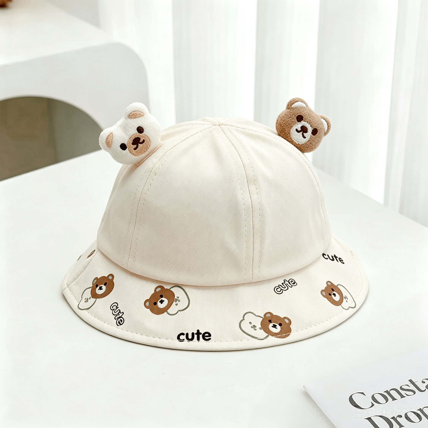 Été Tête d'ours double pour enfants décorée Lettre mignonne Imprimé confortable et respirant