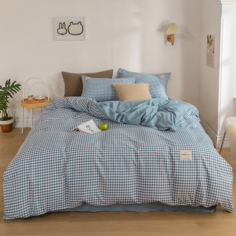 Ins-style Plaid Four-piece Set Skin-friendly Design de feuille de lit élégant et minimaliste