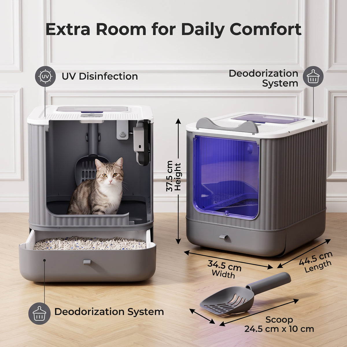 Boîte à litière pour chats fermée avec entrée haut et avant