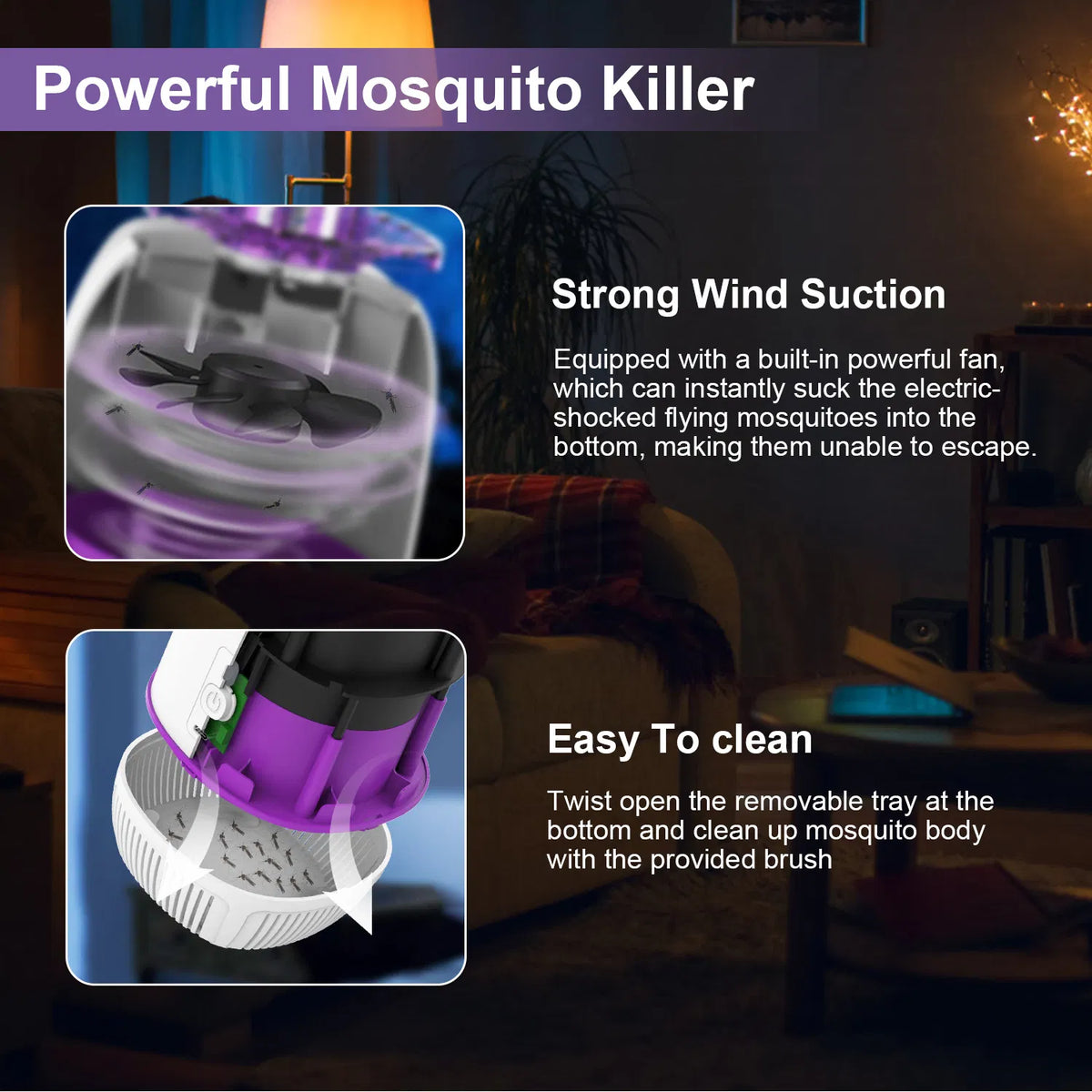 Plug-in Mosquito Zapper Max 1076Sq.Feet Range Vol électrique Zapper avec 3 modes Mosquito Ki