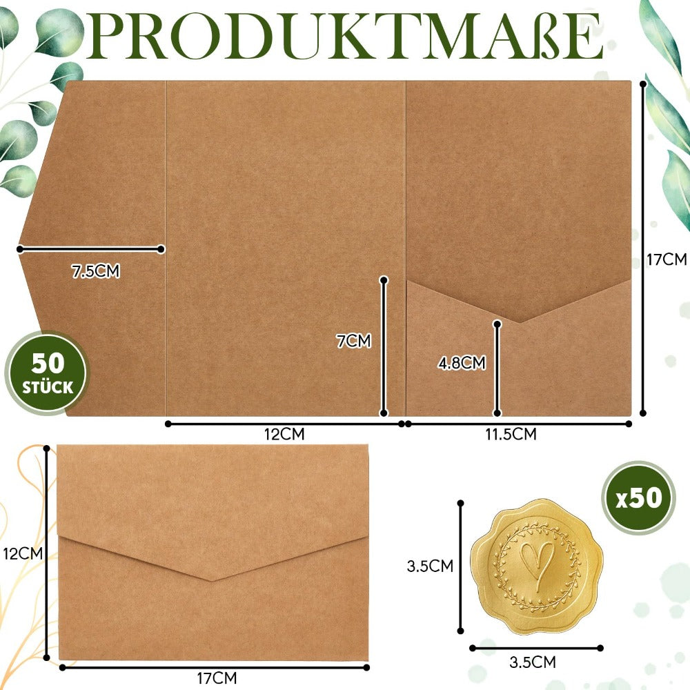 Ensemble de 50 cartes d'invitation triples avec enveloppes