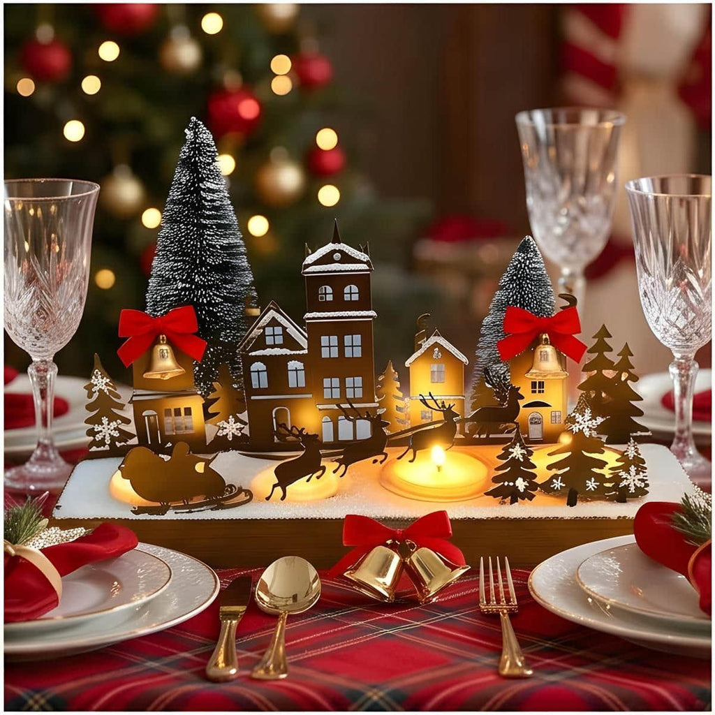 Porte bougie de l'Avent: Arbre de Noël en métal sur un support en bois pour décor festif—Acces Parti