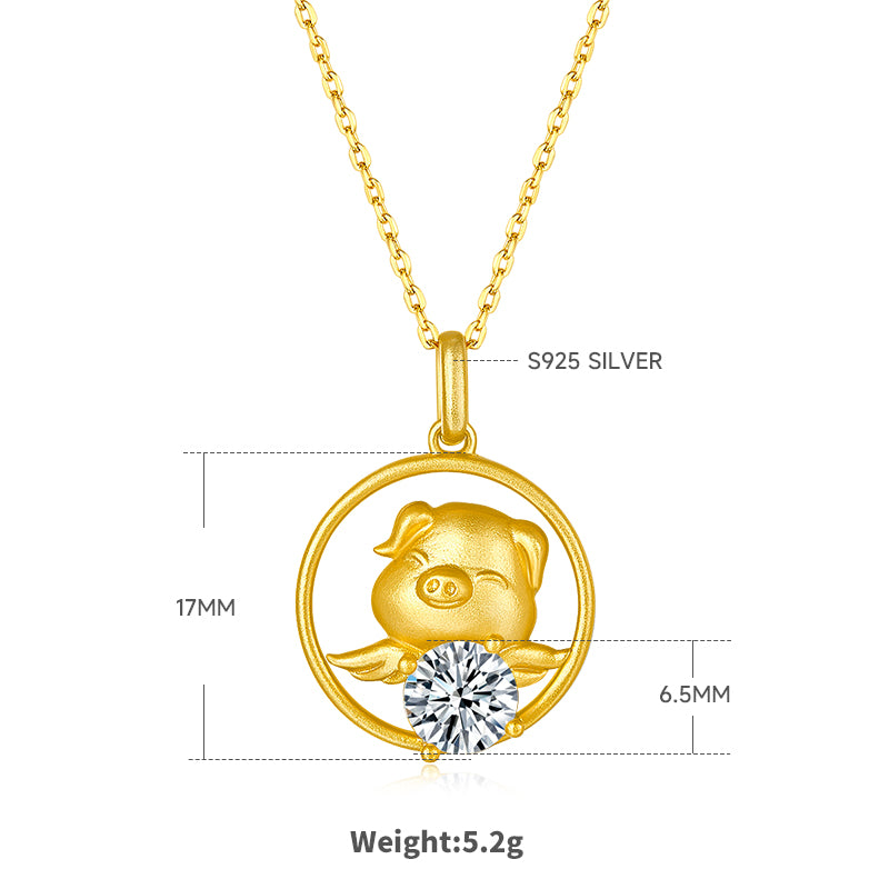 S925 Argent Sterling plaqué or 1ct Moissanite Chinese Zodiac Collier 5,2g GRA certifié
