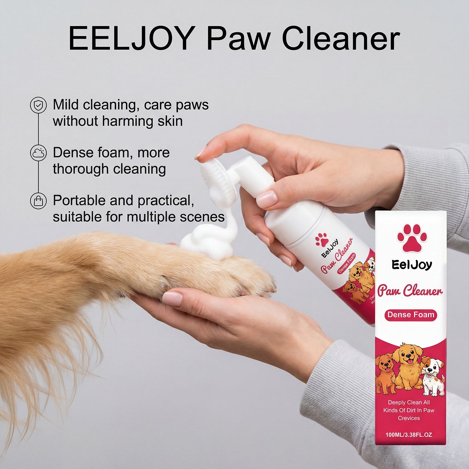Nettoyant pattes chien moussant, nettoyage rapide après la promenade