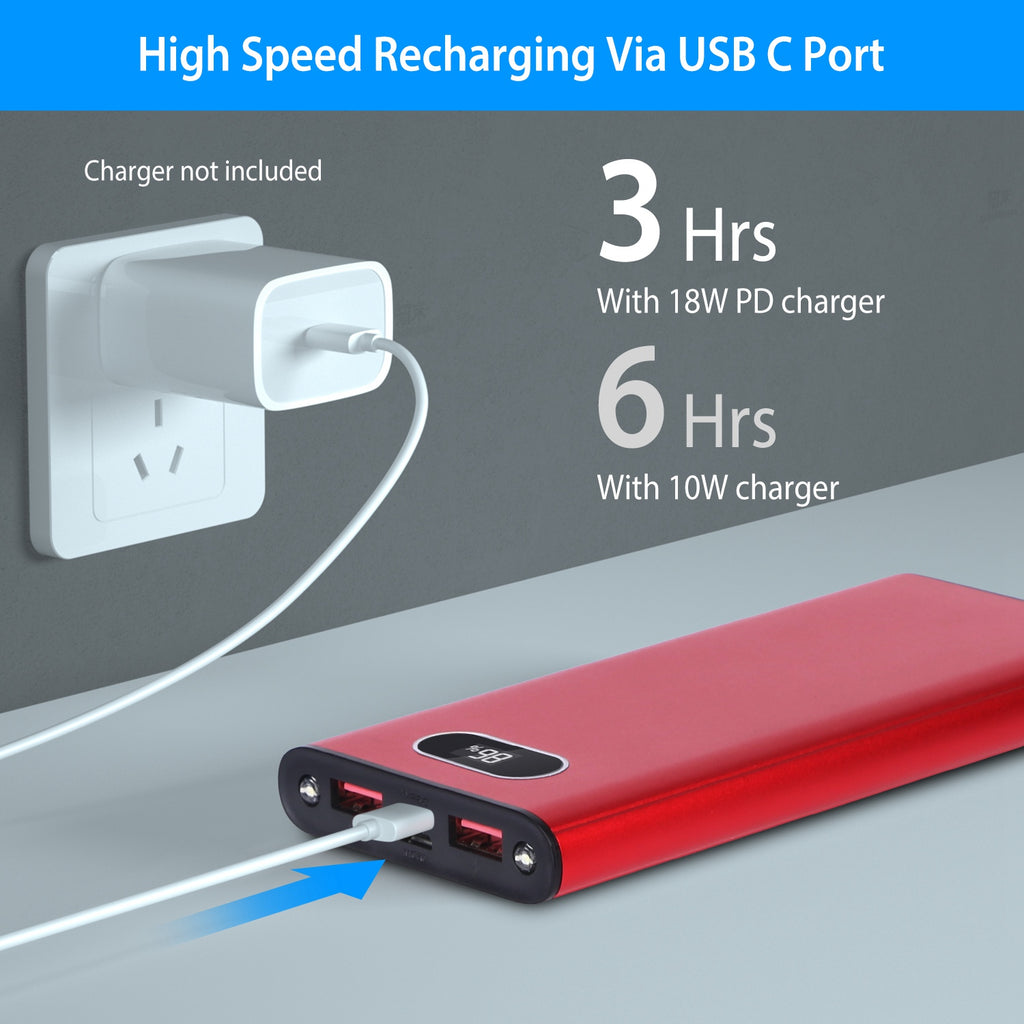 Options couleur rouge vert-noir -- 1Pc 20000Mah Power Bank Chargeur Portable Batterie externe