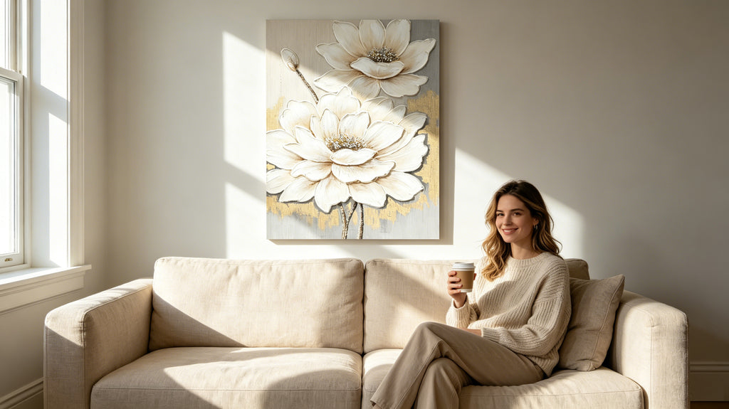 24x36 Blanc Lotus Fleur Toile Wall Art