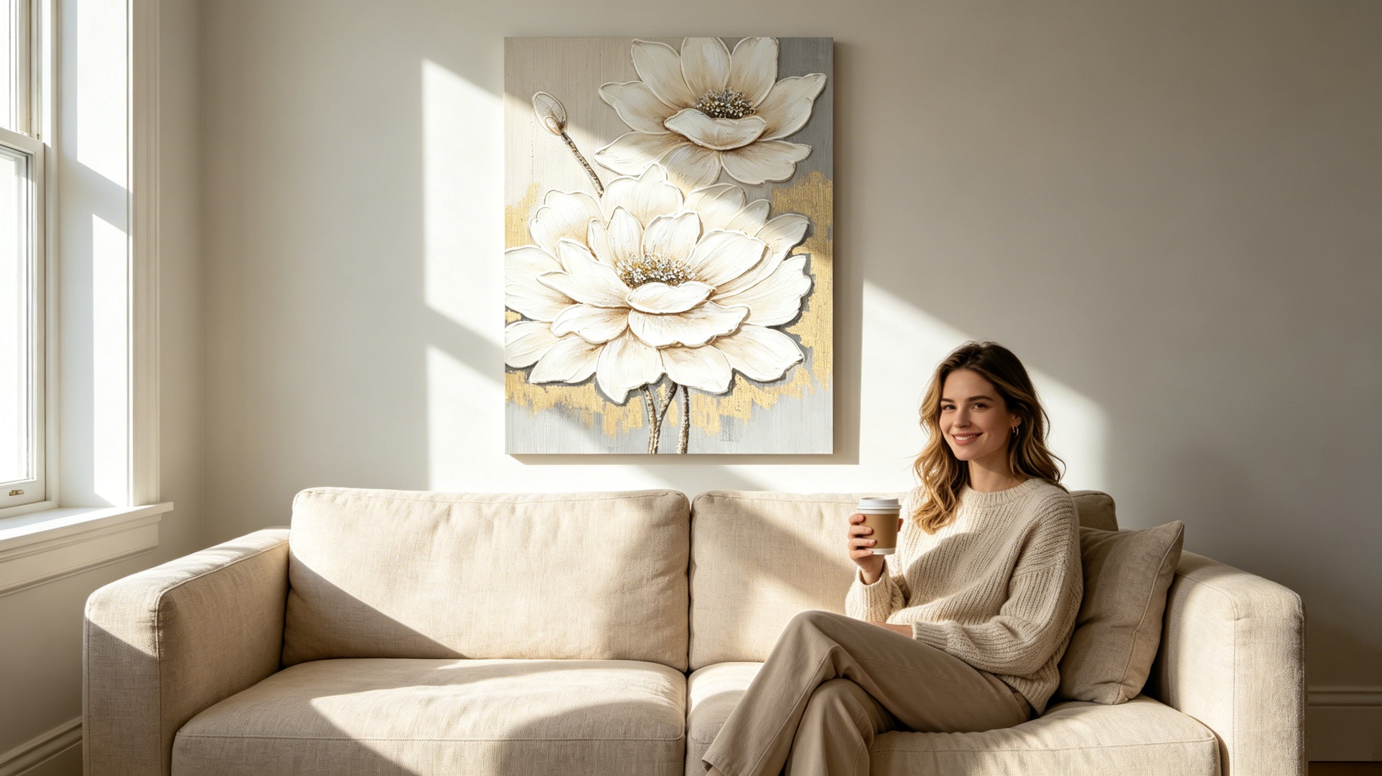 24x36 Blanc Lotus Fleur Toile Wall Art