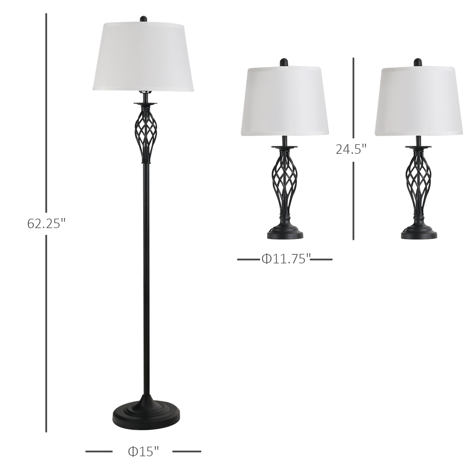 Ensemble de lampadaire de table 3 pièces avec pôle métallique