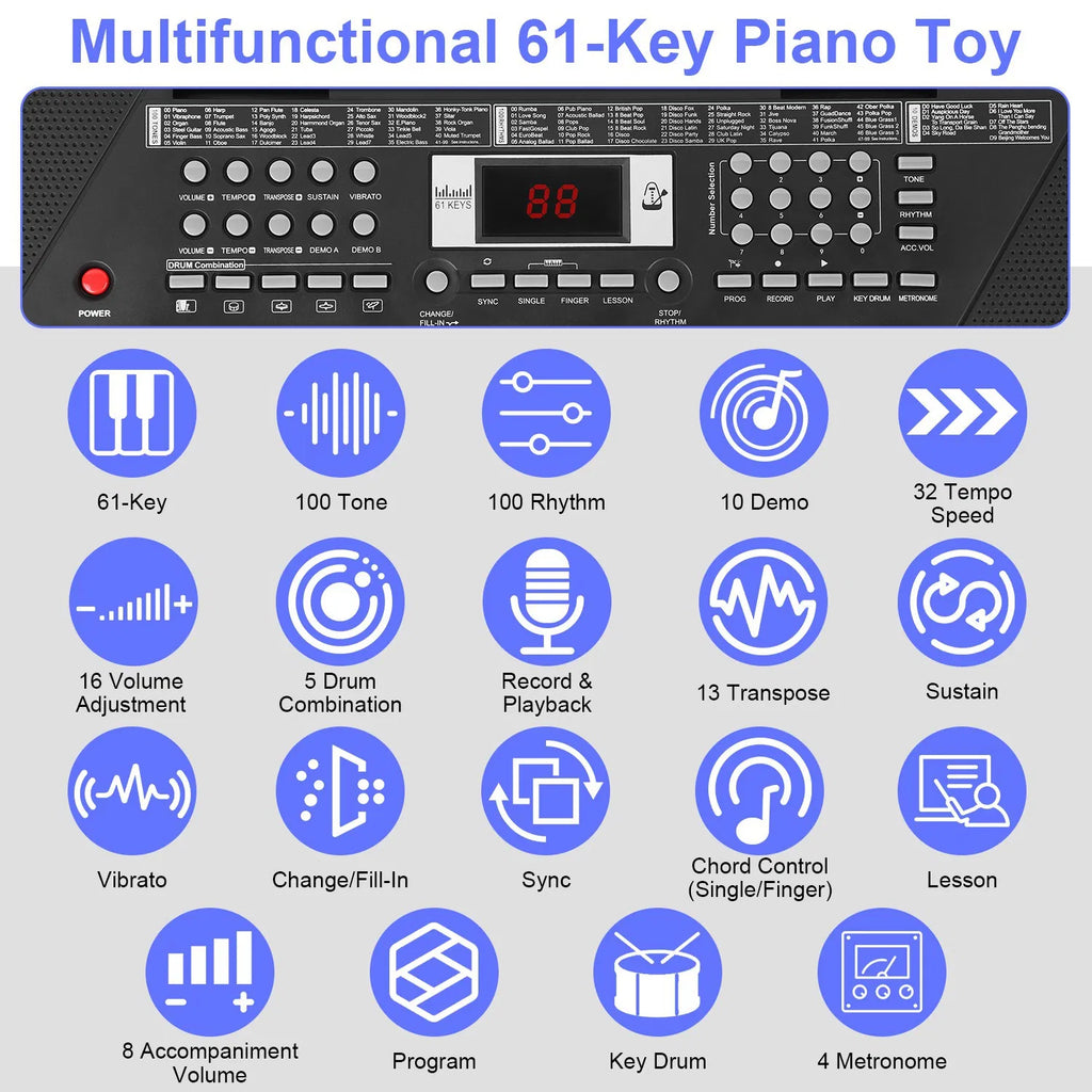 Jouet de piano multifonctionnel à 61 clés