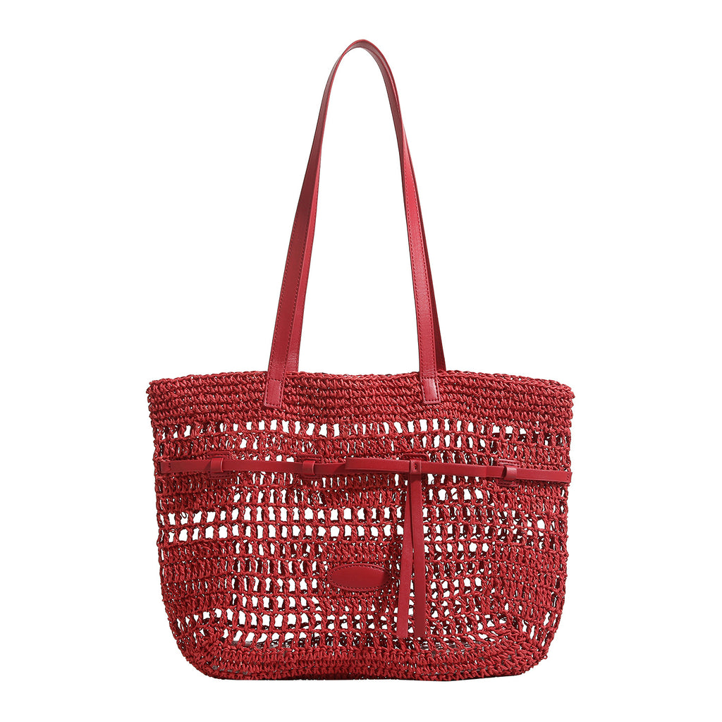 Niche-design Woven Bag Hollow-out Mesh Tote in Red
