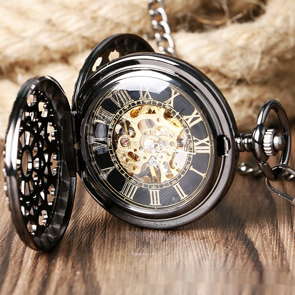 Montre mécanique de poche Retro Grande couleur de pistolet Spider Web Flip