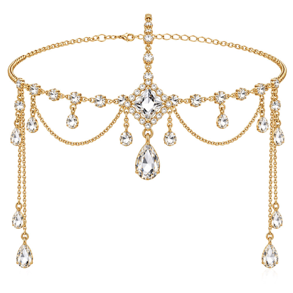 Chaîne de cheveux Teardrop Tassel en cristal complet, mode européenne et américaine