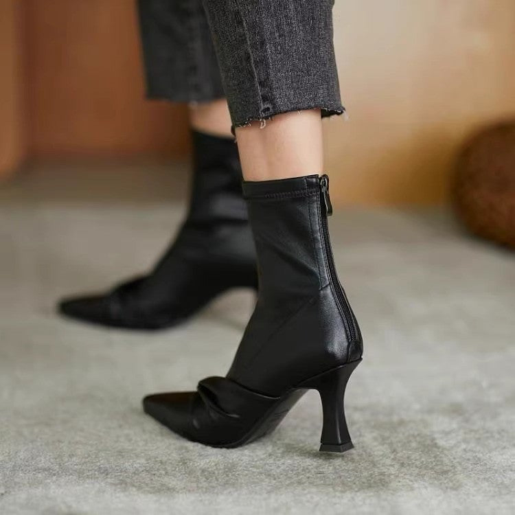 Arrivée Bottes d'orteil pointu pour femmes Bottes d'automne Talon élevé pour femmes Bottes polyvalentes