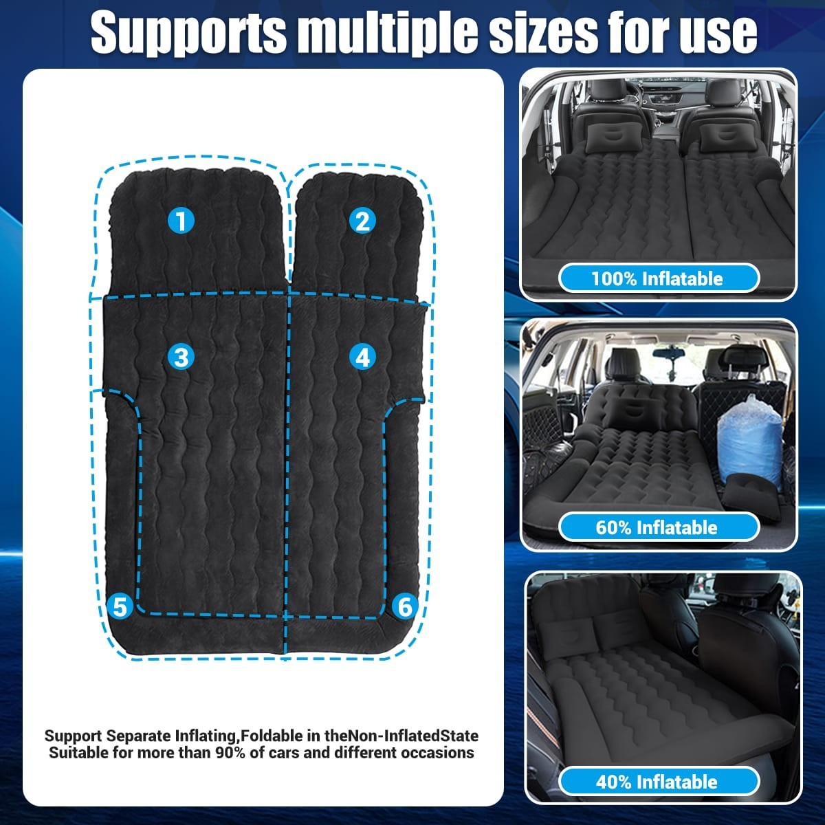 Voiture SUV Air Bed Sleep Travel Matelas gonflable Siège Coussin Mat Camping W Pompe