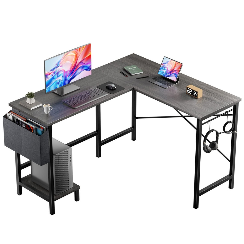 L Bureau d'ordinateur en forme avec sac de rangement et porte CPU