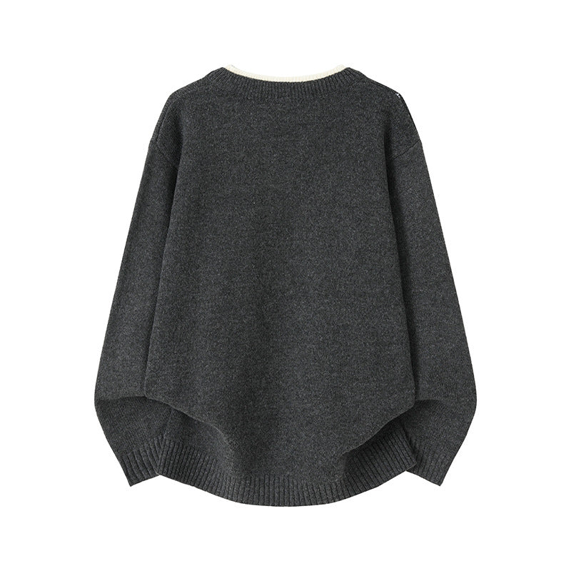 Hommes Mock deux pièces V-Neck Sweater rond-Neck