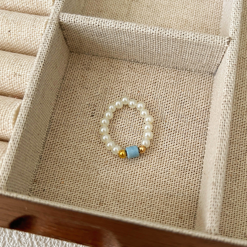Maillard Pearl Bague Perlé Rope Élastique Femme Artistic Stacking Index Finger Ring High-E