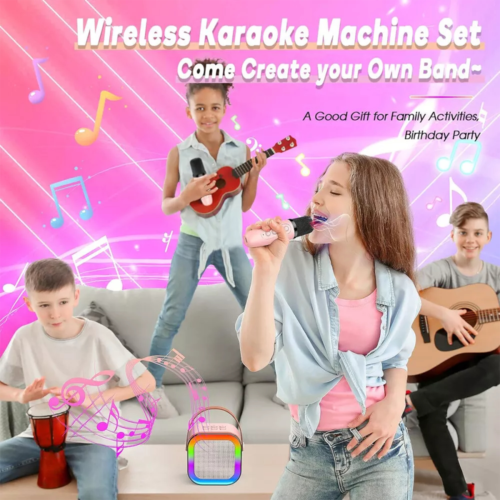 Haut-parleur Bluetooth Mini Karaoké pour enfants portables avec 2 microphones sans fil pour garçons
