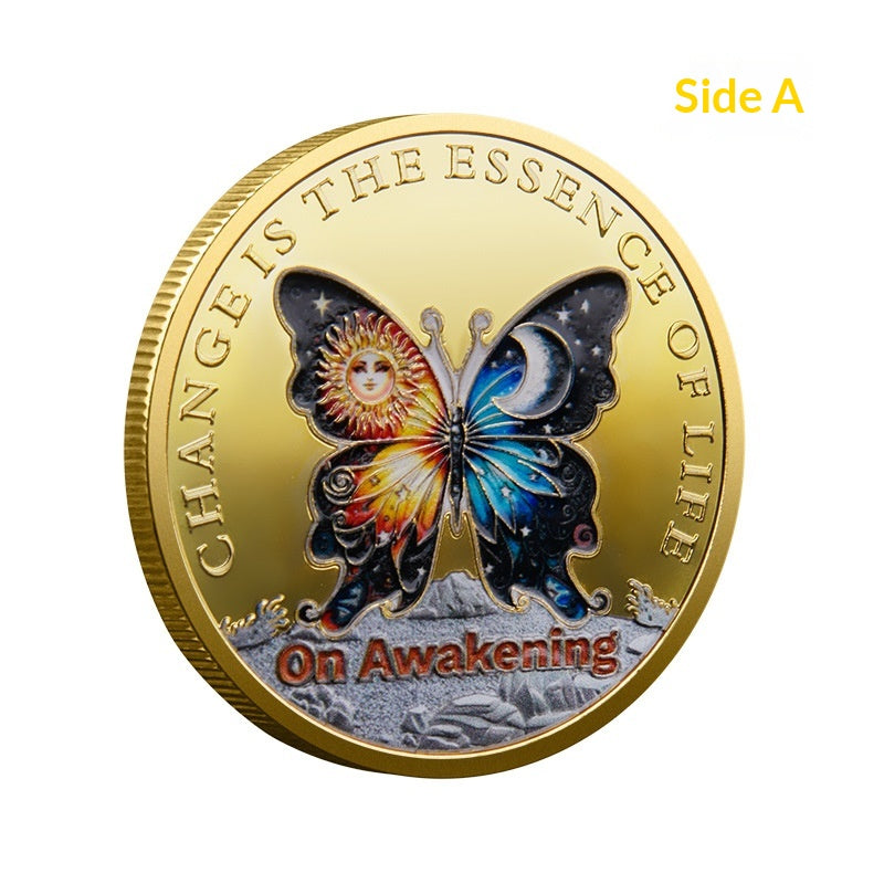 Médaille commémorative de papillon et pièce commémorative d'échange transitoire