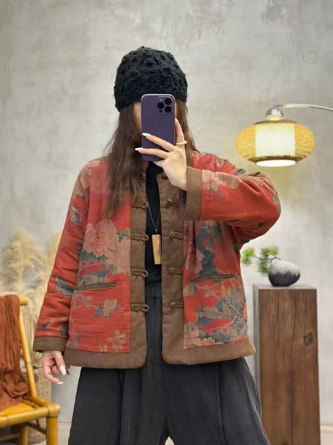 Cropped Button-front Quilted Cotton Coat with Stand-up Collar - Plus Size Winter Jacket