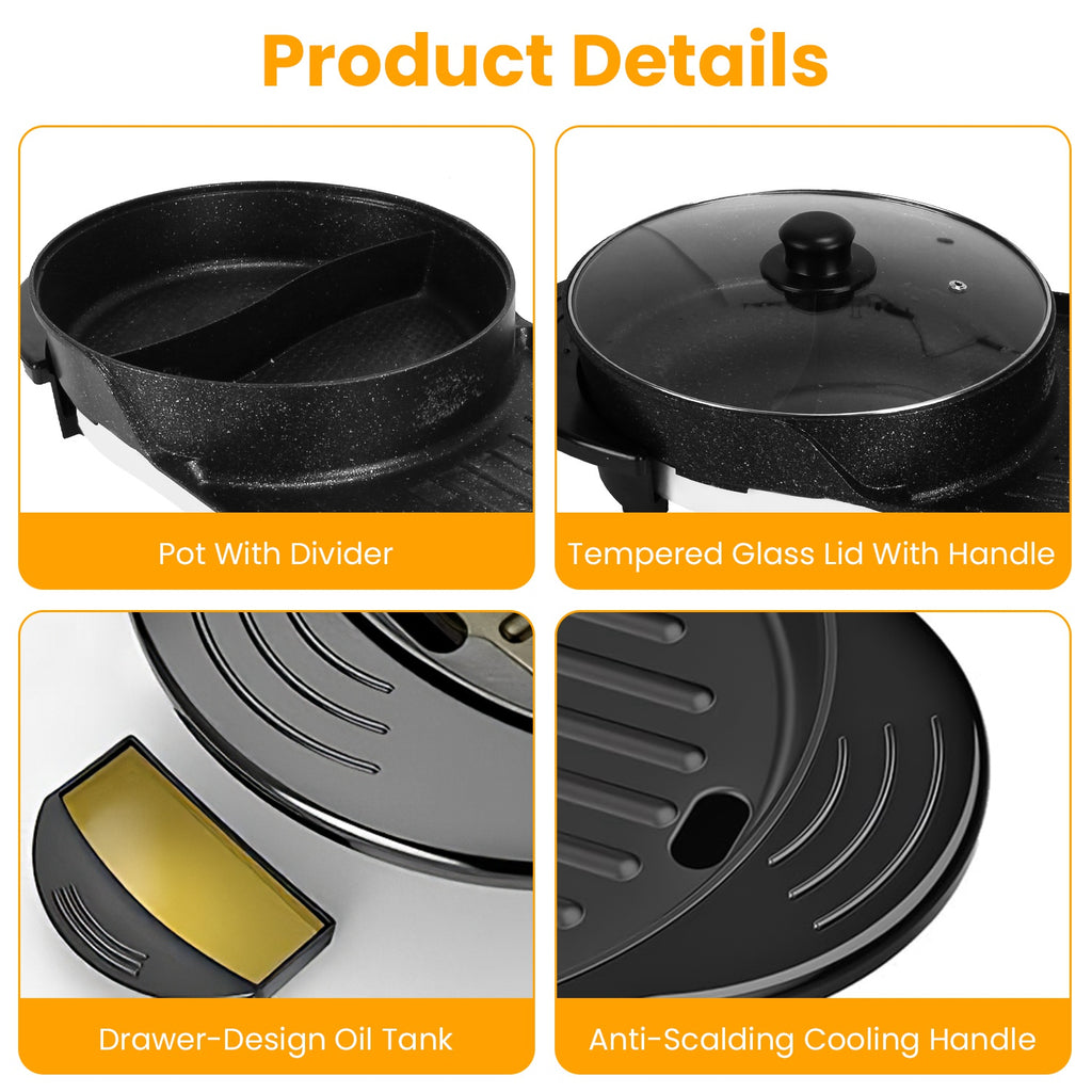 2200W 2 En 1 Pot électrique avec barbecue Grilleur Cuisinière sans fumée Non-Stick Coréen barbecue Grille Shabu
