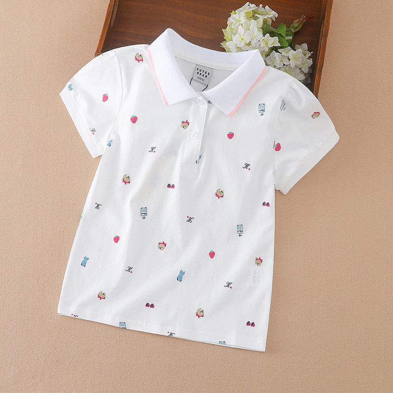 Fashionable Floral-print Top Pour Filles Bébés Chemise à manches demi