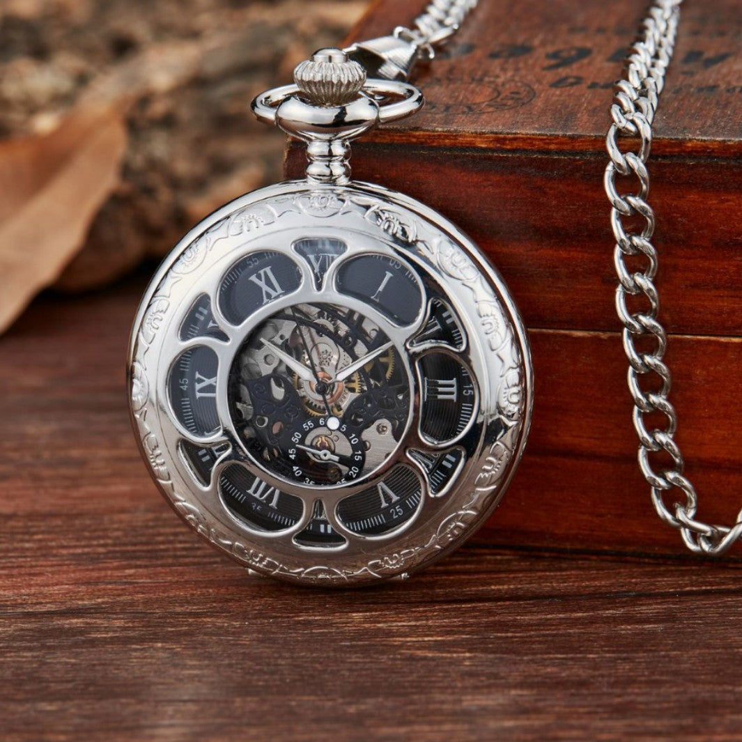 Montre de poche mécanique Pétale bleue noire