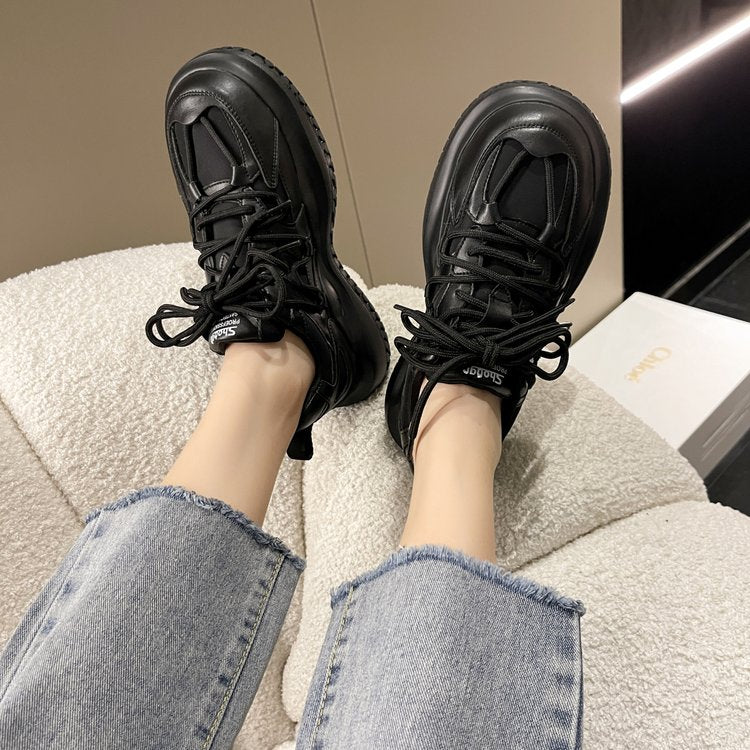 Femmes Épaisseur de semelle Hauteur Augmenter Papa Chaussures Ins Trendy Retro Arrivée Automne Versatile L
