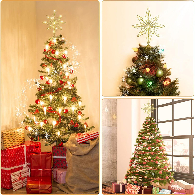 Arbre de Noël Étoile Topper arbre d'or à huit pointes Festival de décoration d'arbre pour H