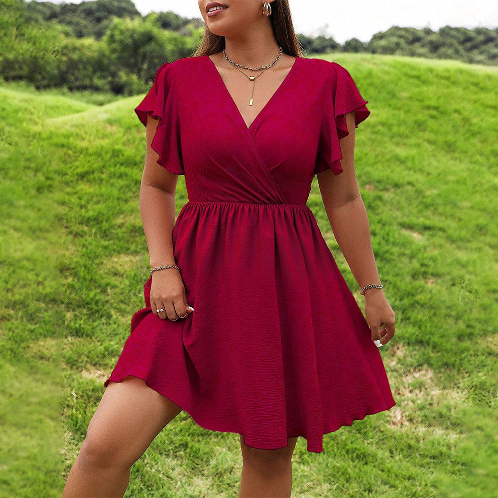 Robe femme col V avec manches volantes