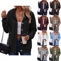 Veste polyvalente de couleur solide bouton-up manteau à capuche casual femmes