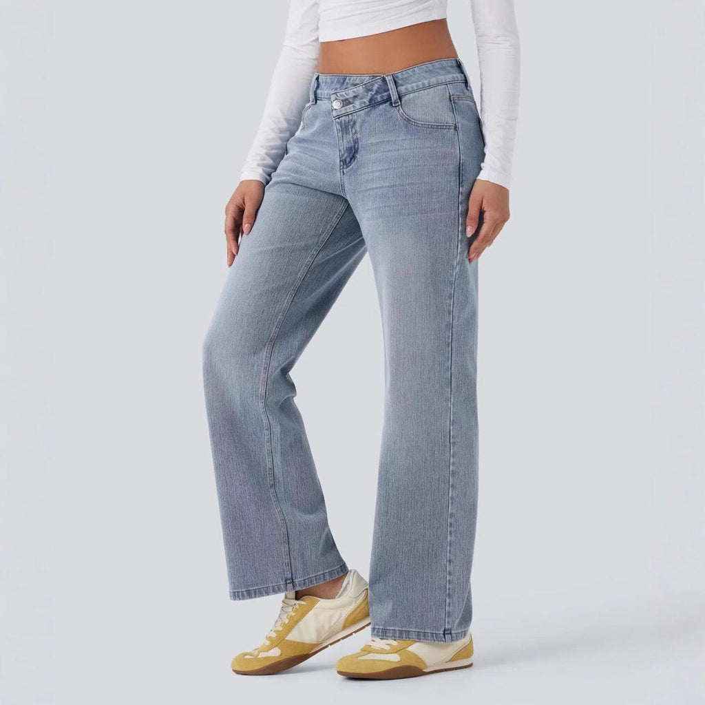 Jeans asymétriques à bouton-volant