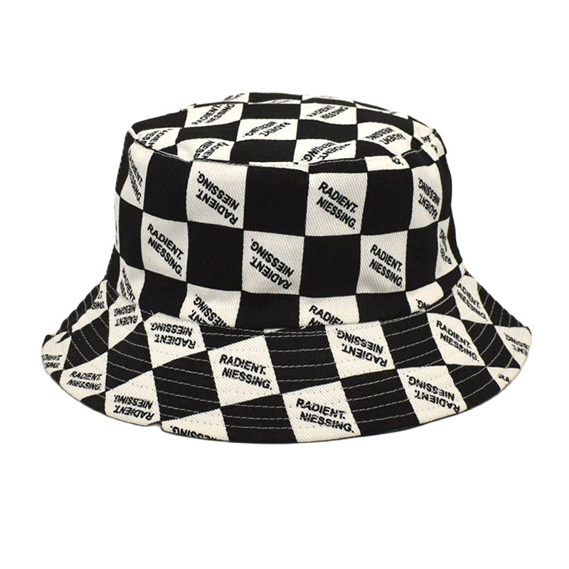 Lettre Chapeau de Bucket Plaid Mode Femme Double face Chapeau de Bucket